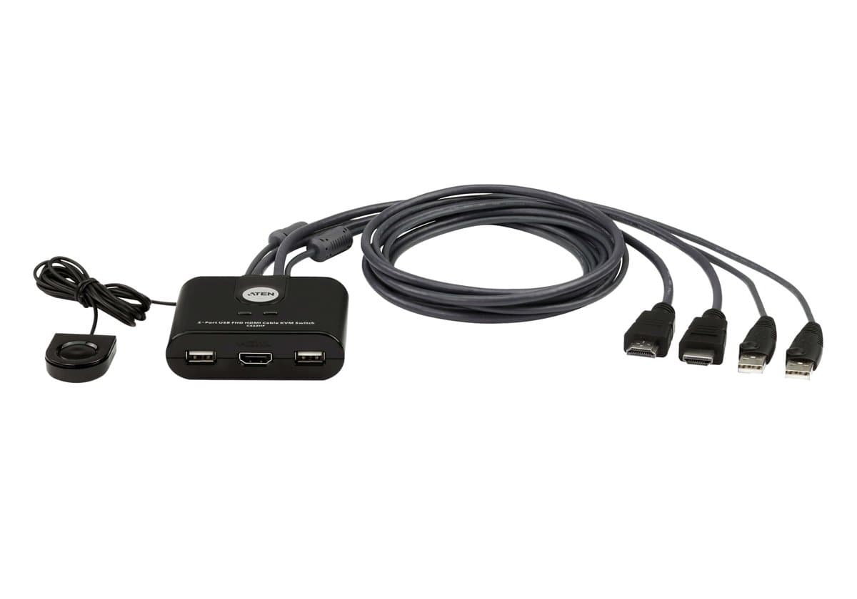 ATEN CS22HF 2-Port USB HDMI Cable KVM Switch, 1920×1200, 60Hz, Remote