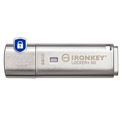 Kingston IronKey 64GB IKLP50, AES-256 Encryption, 145 MB/s Read, USB 3.2 Gen 1