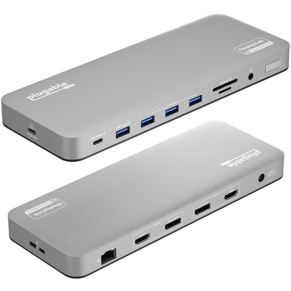 Plugable UD-6950PDH, USB-C Dock, Dual 4K, 100W Charging