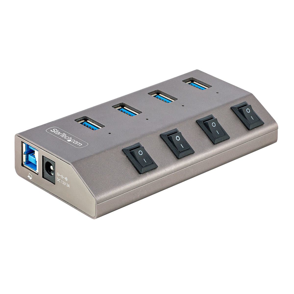 StarTech 4-Port USB-C/USB-A Hub, Self-Powered, USB 3.0, Per-Port Switches, Grey