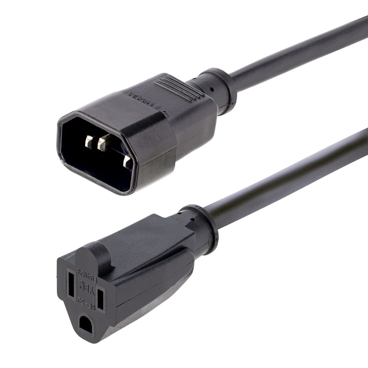 StarTech 3 ft Computer Power Extension Cord, C14 to NEMA 5-15R, 10 A 125 V, 18 AWG, Black