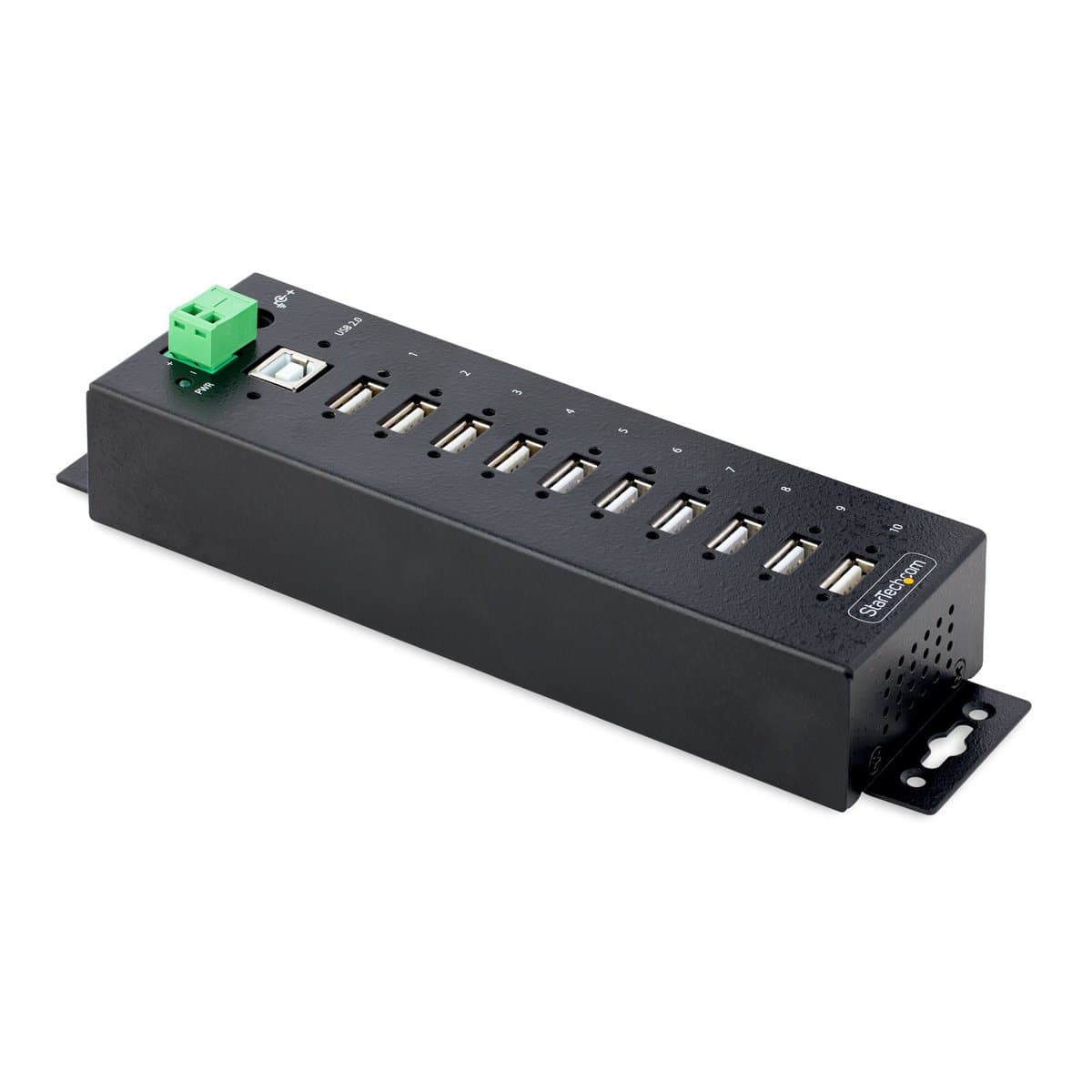 StarTech 10-Port Industrial USB 2.0 Hub, Metal, Lockable Ports, ESD Level 4, DIN/Wall Mount