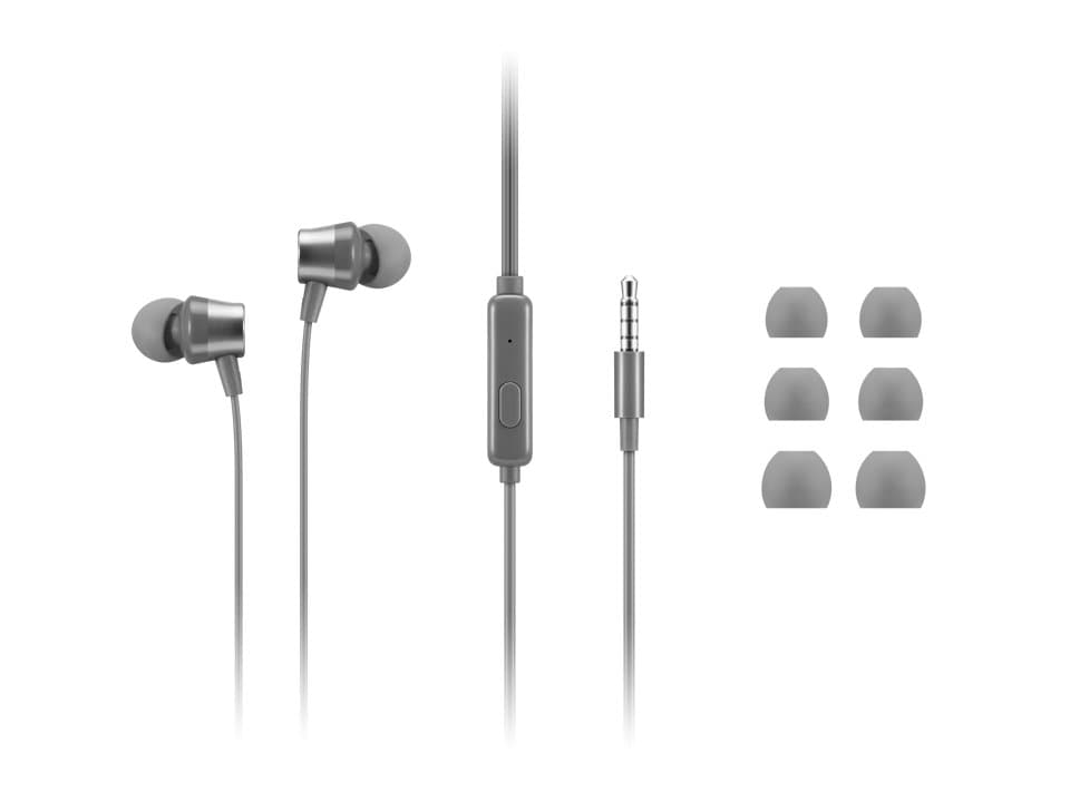 Lenovo 110 Analog In-Ear Headphones, Wired, 100–20000 Hz, 1.2m Cable, Grey