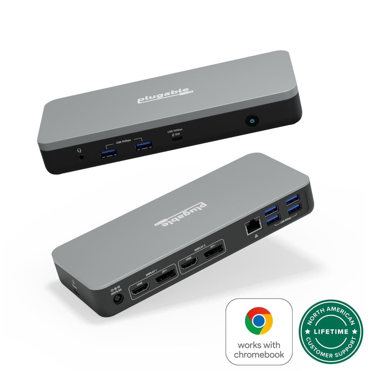Plugable USB-C Dual Dock 60W Chromebook Docking Station