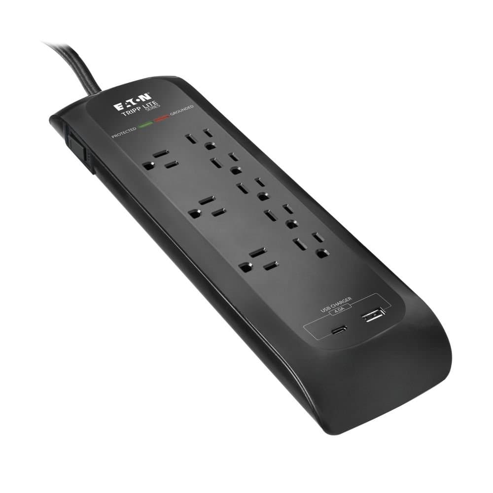 Eaton 8-Outlet Surge Protector, 2400J, 5-15R, 2 USB Ports, 8ft