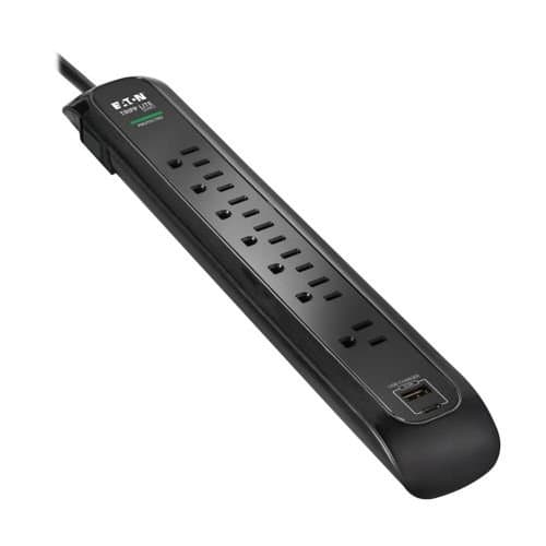 Eaton 7-Outlet Surge Protector, 1500J, NEMA 5-15R, 2 USB Ports, 6 ft