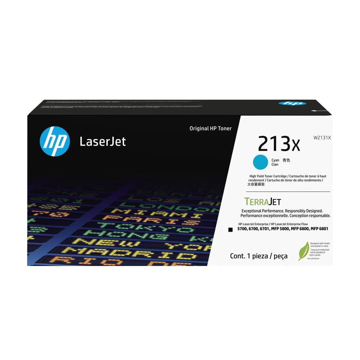 HP 213X High Yield Cyan LaserJet Toner Cartridge, 6000 Pages