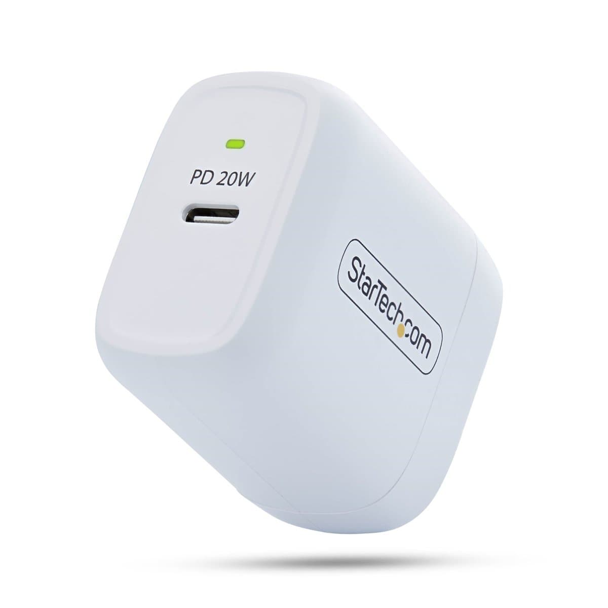 StarTech 20 W USB-C Wall Charger, Portable Fast Charge, PD 5V/9V, 1× USB-C, White