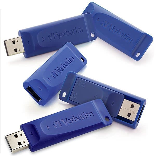 Verbatim Classic 8GB USB 2.0 Flash Drive, Capless, Retractable, 5-Pack