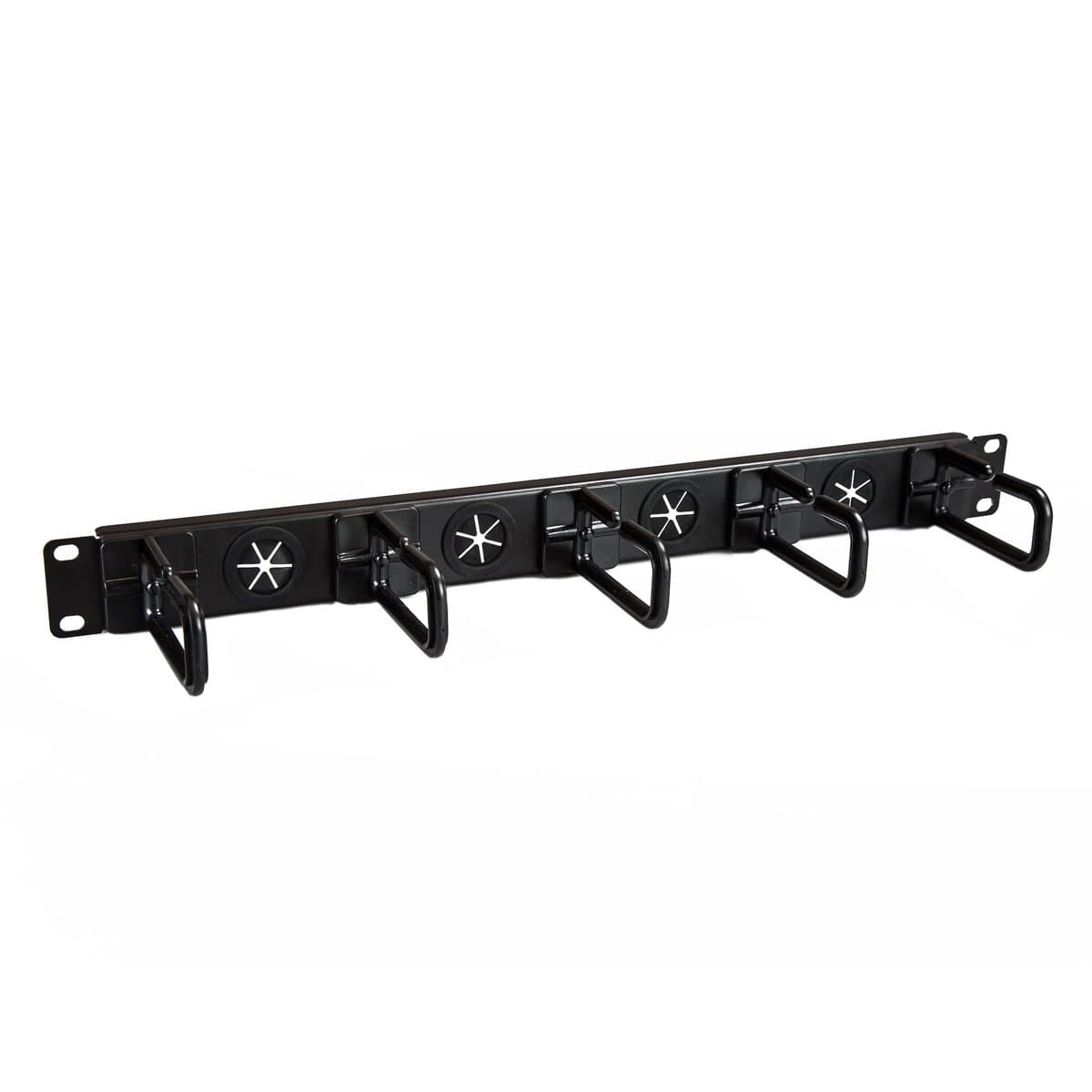 StarTech 1U 19" Cable Management Organizer, D-Ring Hooks, Pass-Through Holes, Black