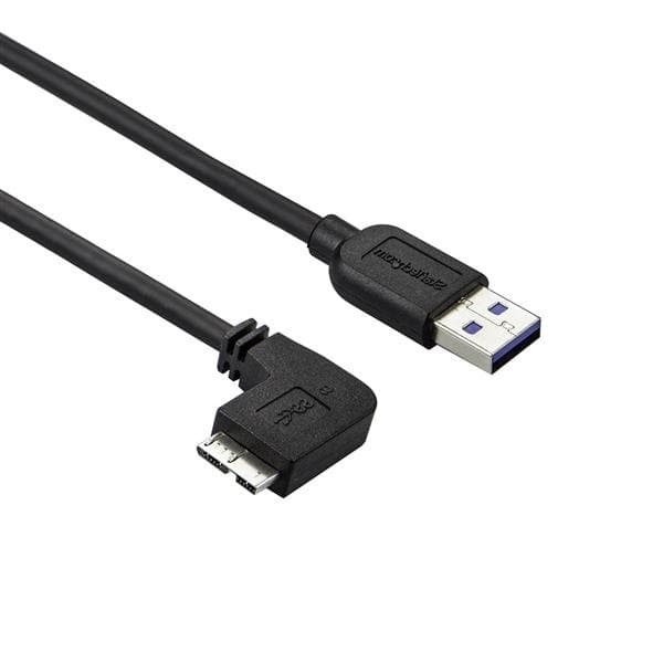 StarTech Slim Micro USB 3.0 Cable, M/M Left-Angle, 0.5m, 5Gbps, Black