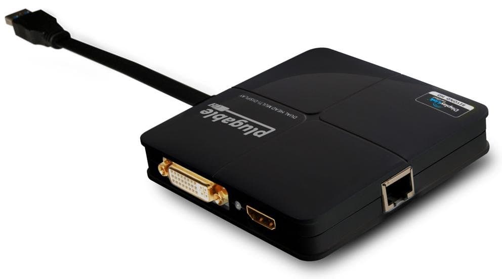 Plugable USB 3.0 Universal Mini Dock, Dual Video HDMI/DVI-VGA, 2560×1440@60Hz, Gigabit Ethernet