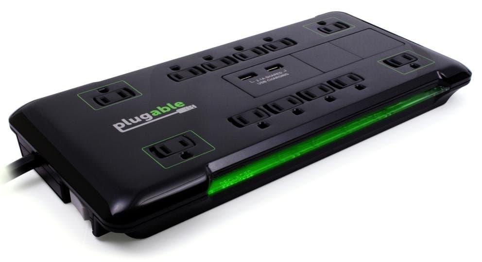 Plugable PS12-USB2B, 12 Outlets, 4320J Surge, 120V, 6ft Cable