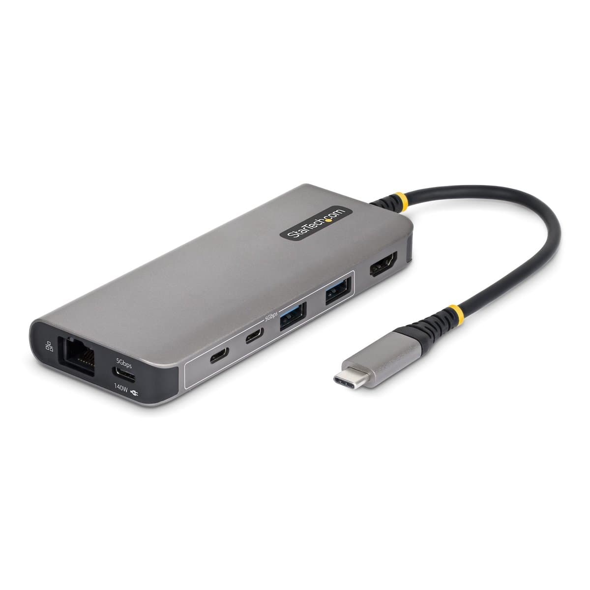 StarTech USB-C Multiport Adapter Hub, 5 USB-A 5Gbps, HDMI 4K 60Hz, GbE, 140W PD