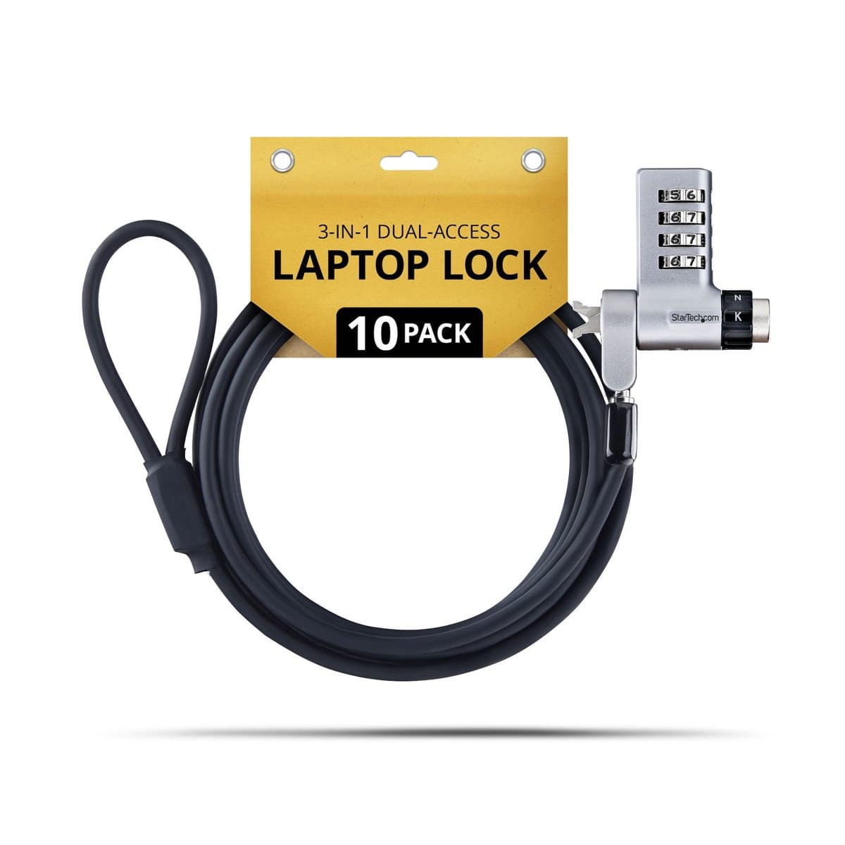StarTech 10-Pack 3-in-1 Laptop Lock, 2m Cable, Cut-Resistant Steel, Combo/Key