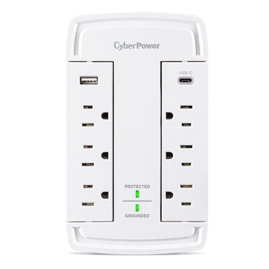 CyberPower CSP6WSUC White Surge Protector Wall Tap, 6 Outlets, 2400J, 1.8m Cord