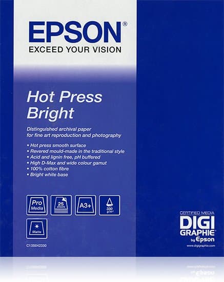 Epson Hot Press Bright 44 × 15m Roll, 300 g/m², 400 µm, Matte, Cotton Rag