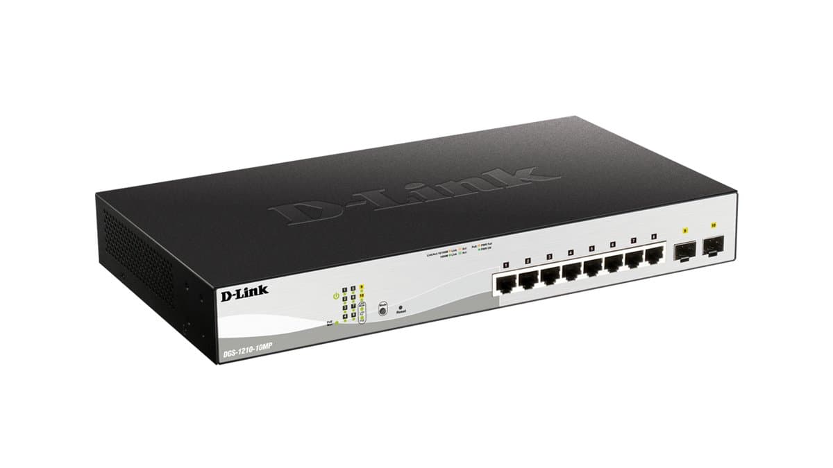D-Link DGS-1210-10MP 10-Port Gigabit PoE+ Switch, 8 GBE, 2 SFP