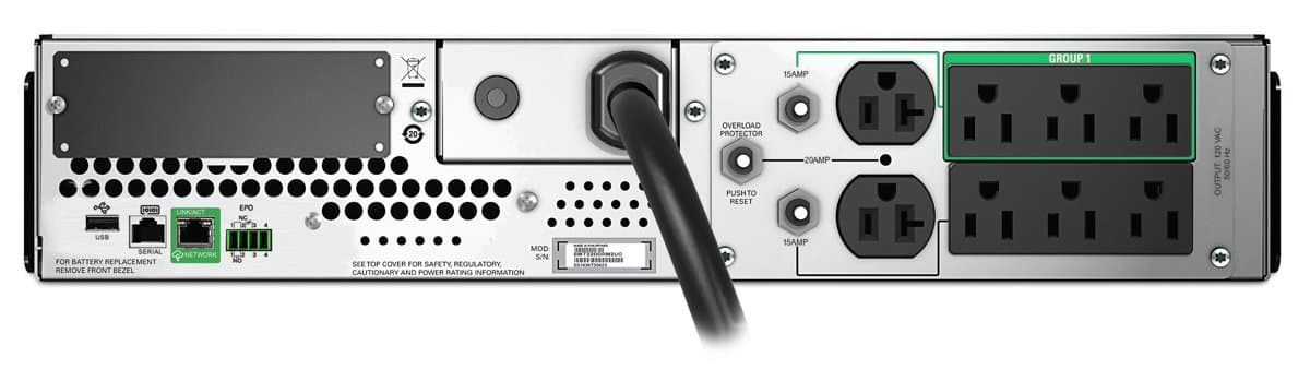 APC Smart-UPS 2200VA SMT2200RM2UC, Line-Interactive, 2U Rackmount, 1980W, 8 Outlets