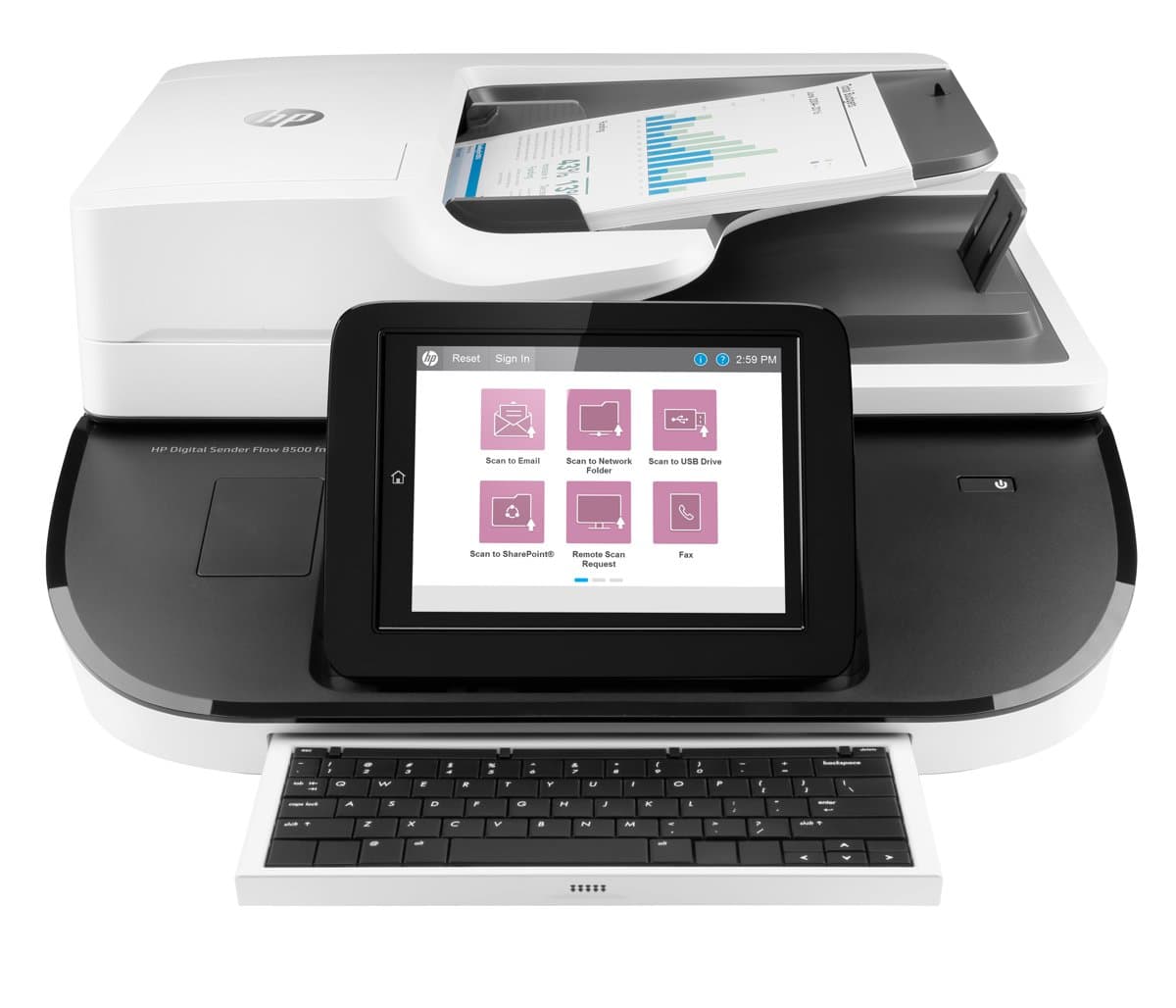 HP Digital Sender Flow 8500 fn2, Flatbed Scanner, LCD Touch, 10000 Pages/Month, 150-Sheet ADF