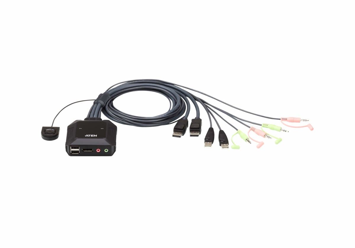 ATEN CS22DP 2-Port USB DisplayPort KVM Switch, 4K, 30 Hz, 1.2 m Cable