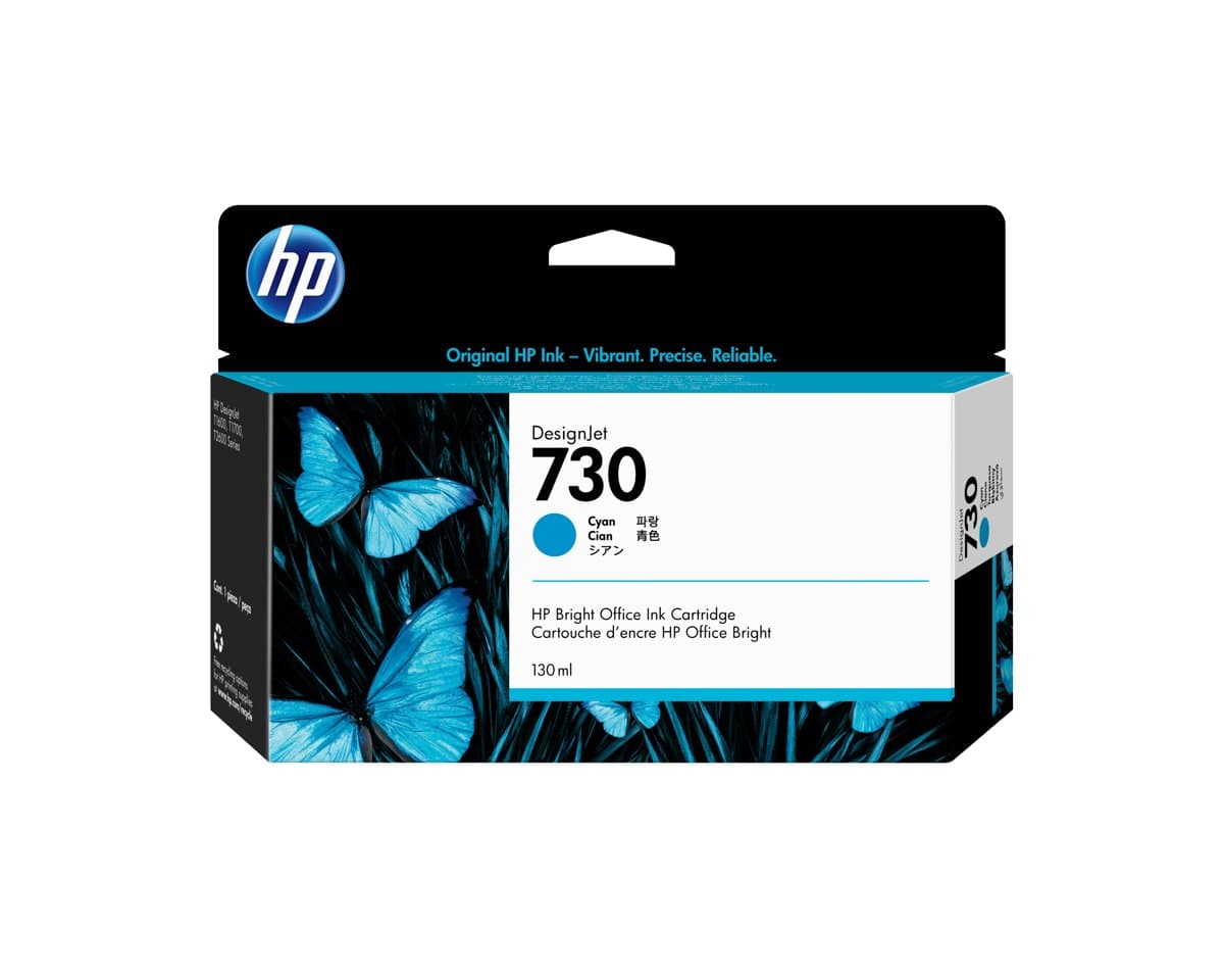 HP 730 Cyan DesignJet Ink Cartridge, 130 ml, Thermal Inkjet, For T1700