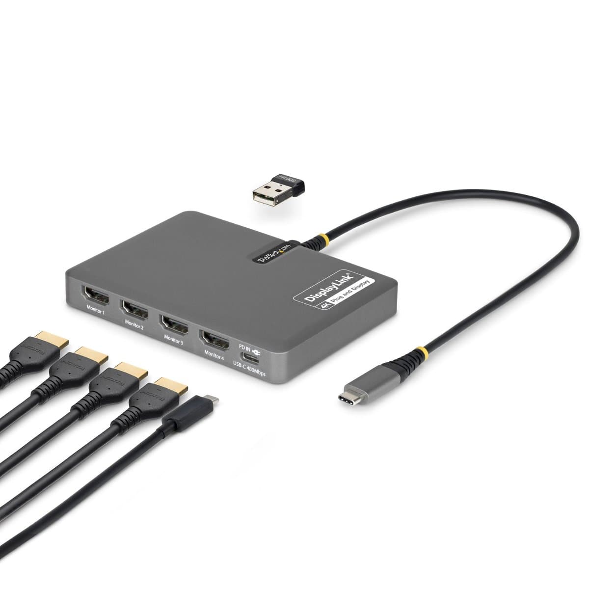 StarTech USB-C Quad-Monitor Adapter, 4K 60Hz, 140W Power Delivery