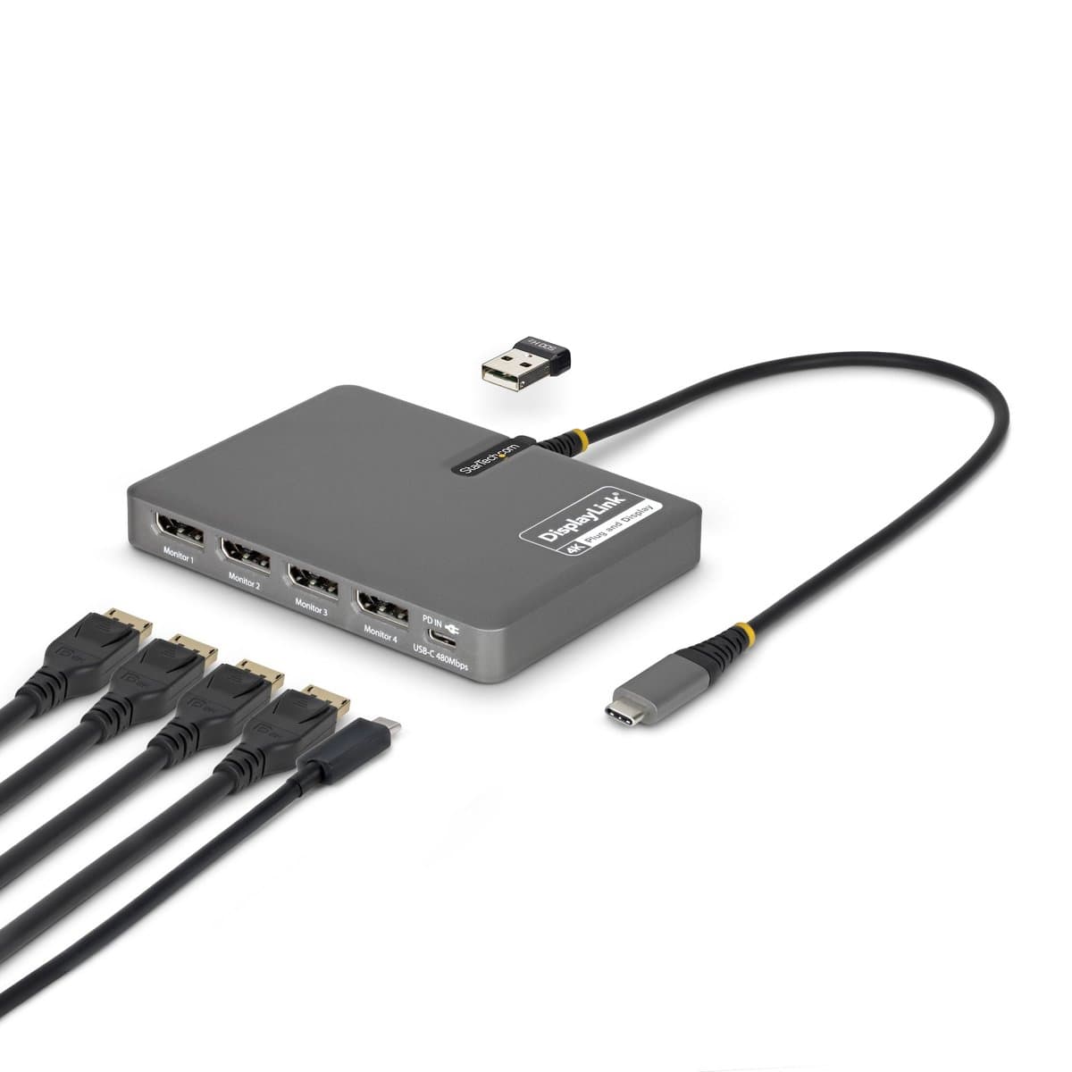 StarTech, USB-C Quad-Monitor Workstation Adapter, 4K 60Hz, 140W PD