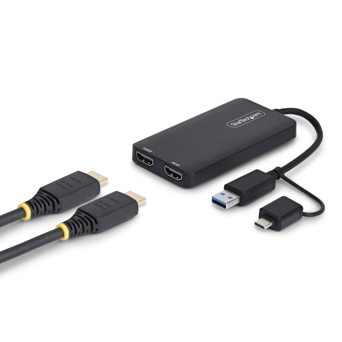 StarTech USB-A/USB-C Dual HDMI Video Adapter, 4K, USB 3.2 Gen 1