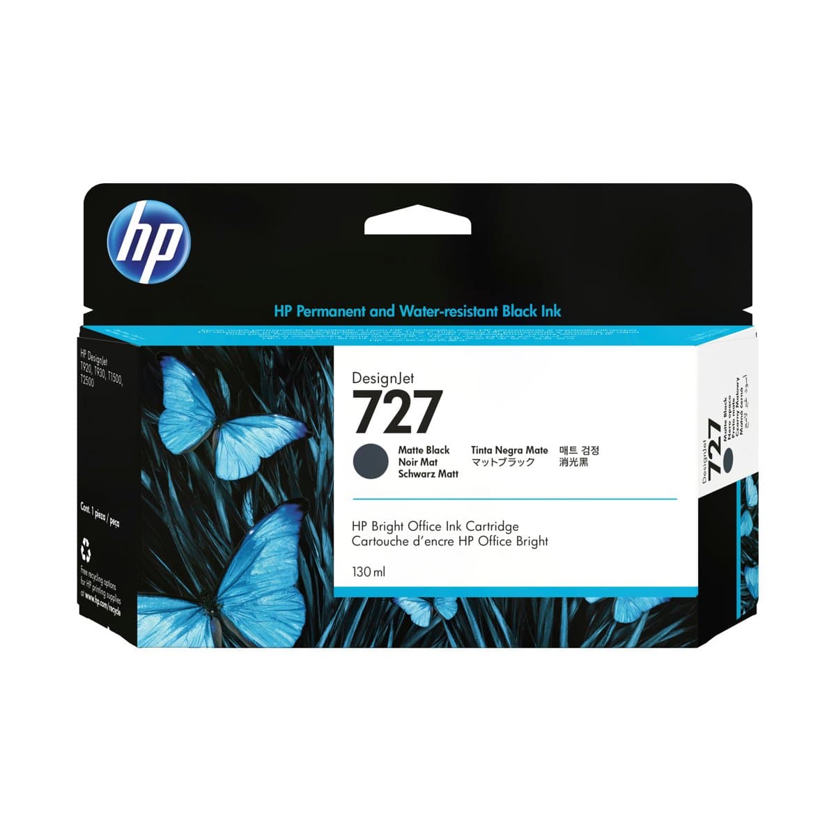 HP 727 Matte Black DesignJet Ink Cartridge, 130 ml, Thermal Inkjet