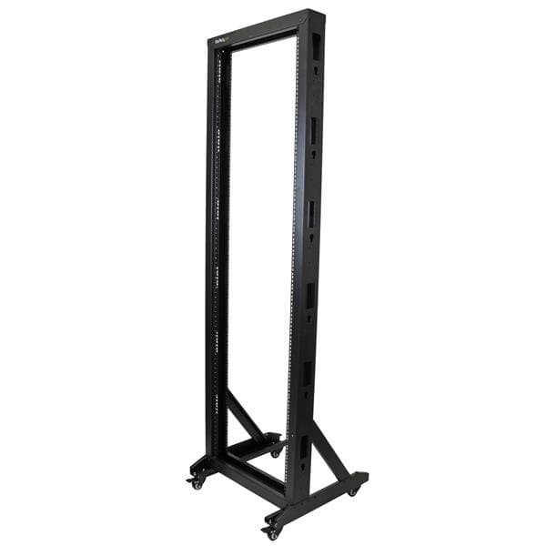 StarTech 2-Post 42U Mobile Open Frame Rack, 300kg Capacity, 4 Casters, Black
