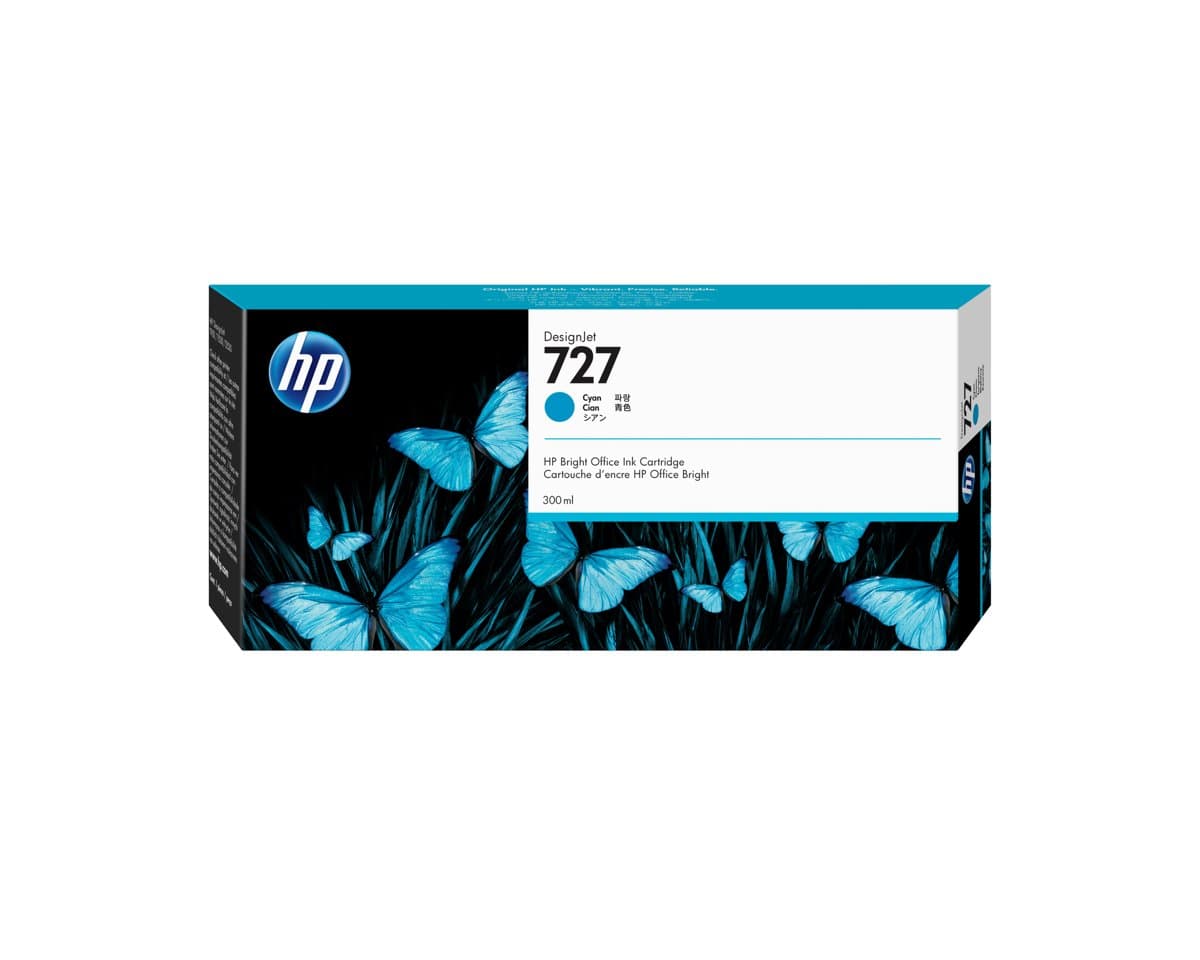 HP 727 DesignJet Ink Cartridge, 300ml, Cyan Color, Thermal Inkjet