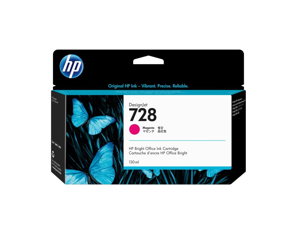 HP DesignJet 728 Magenta Ink Cartridge, 130ml, Thermal Inkjet, T730/T830