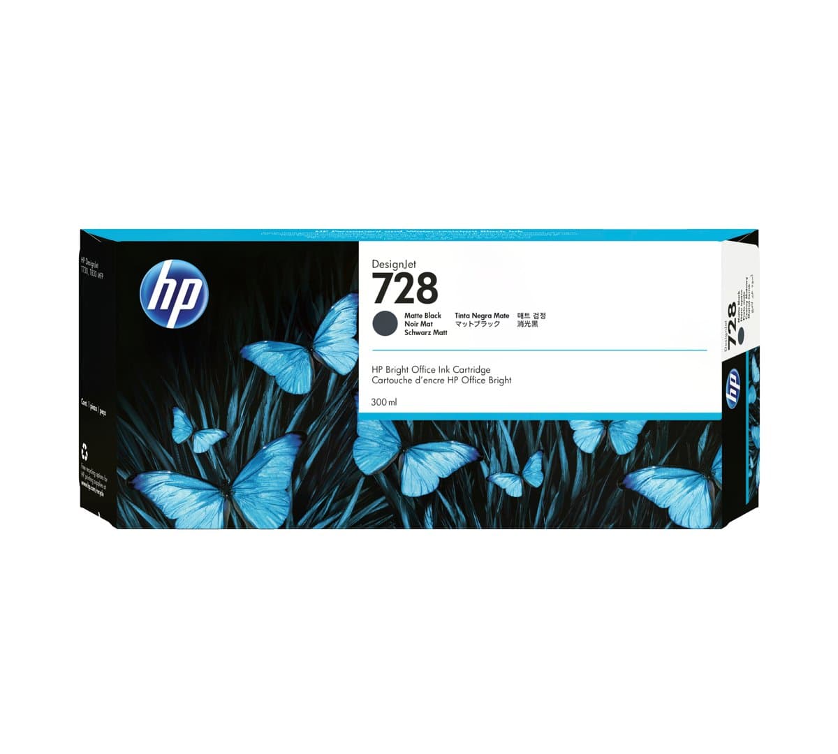 HP 728 Matte Black DesignJet Ink Cartridge, 300ml, Thermal Inkjet, T730/T830 Compatible