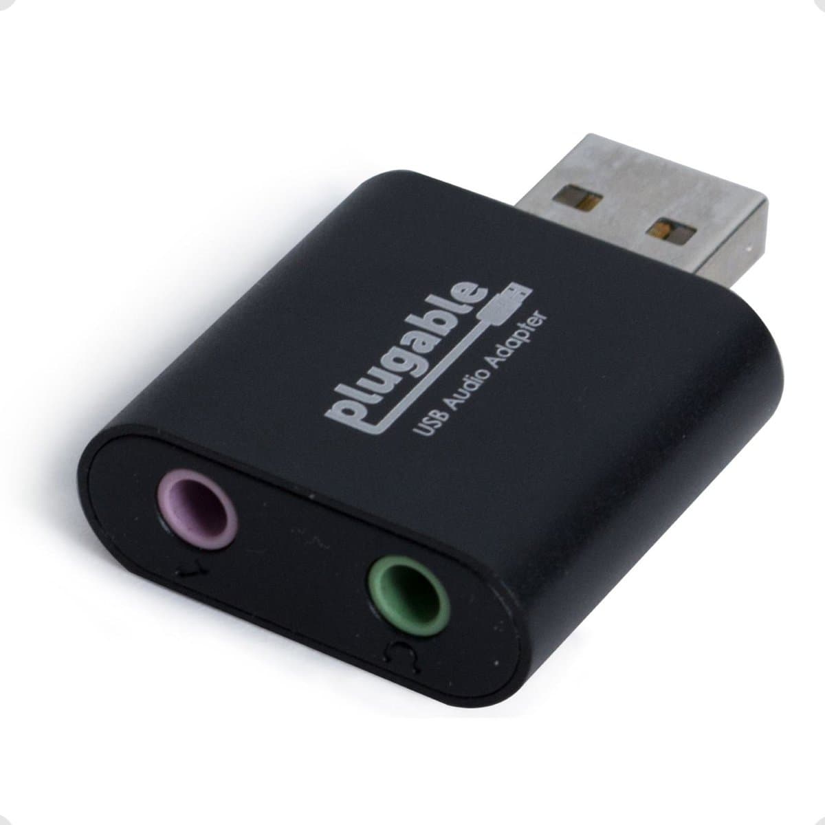 Plugable USB Audio Adapter, 3.5mm Stereo/Mic, 16-Bit, Driverless