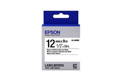 Epson LabelWorks Standard Label Tape, 12mm, Black on White, 9m