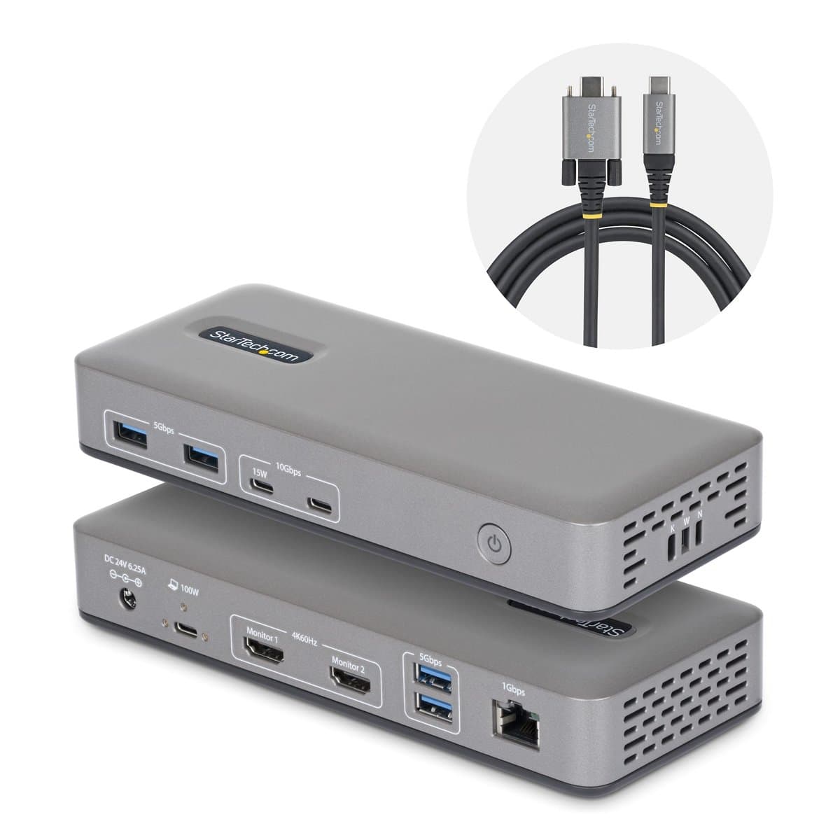 StarTech USB-C Docking Station, Dual HDMI 4K 60Hz, 100W PD, Gigabit Ethernet