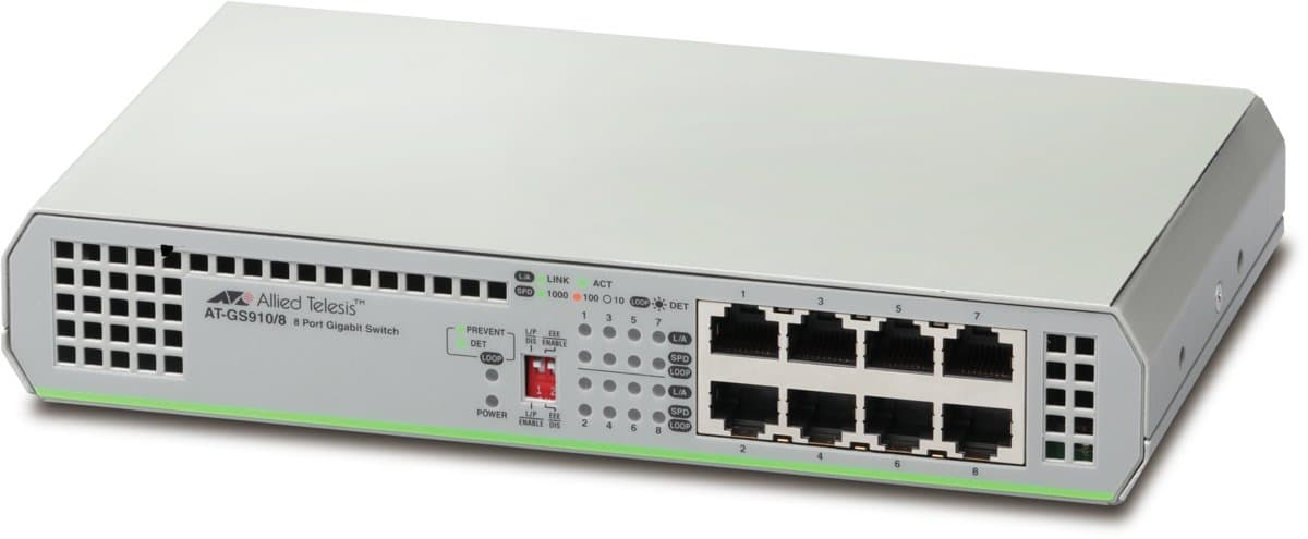 Allied Telesis GS910/8, 8-Port Gigabit Ethernet, 16 Gbit/s Switching, Unmanaged