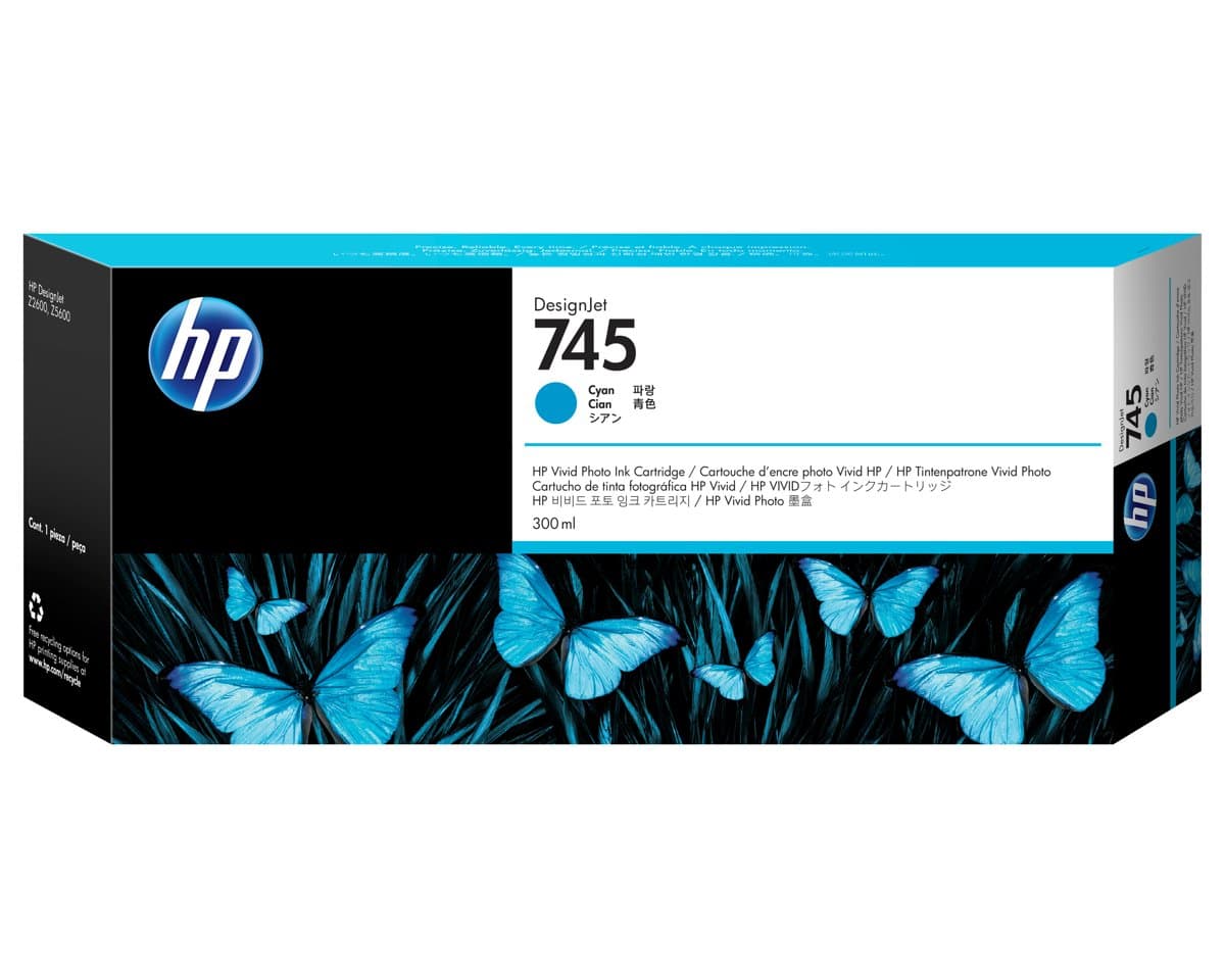 HP 745 Cyan Ink Cartridge 300ml, DesignJet Z2600/Z5600, Thermal Inkjet