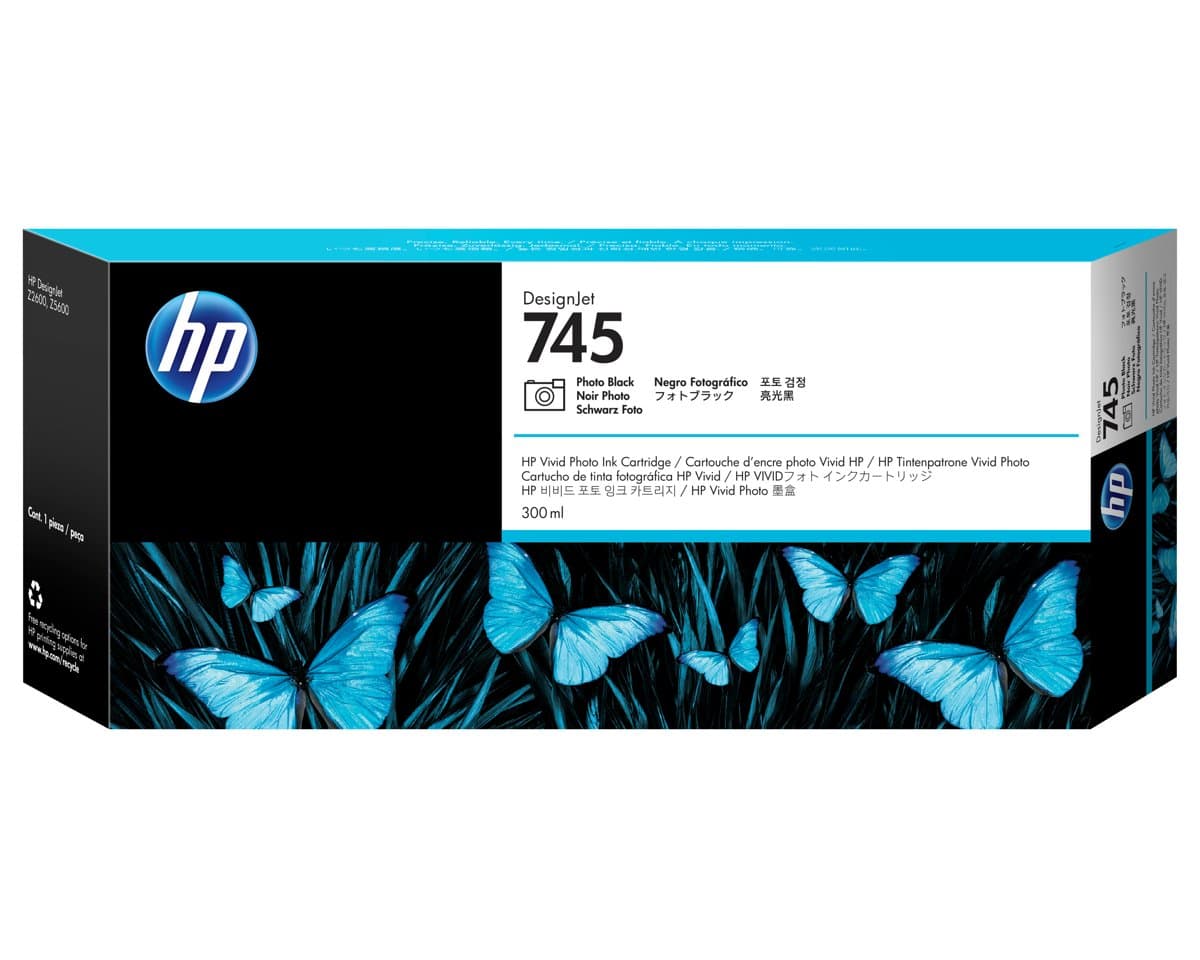 HP 745 DesignJet Photo Black Ink Cartridge, 300 ml, Thermal Inkjet, Z2600/Z5600 Compatible