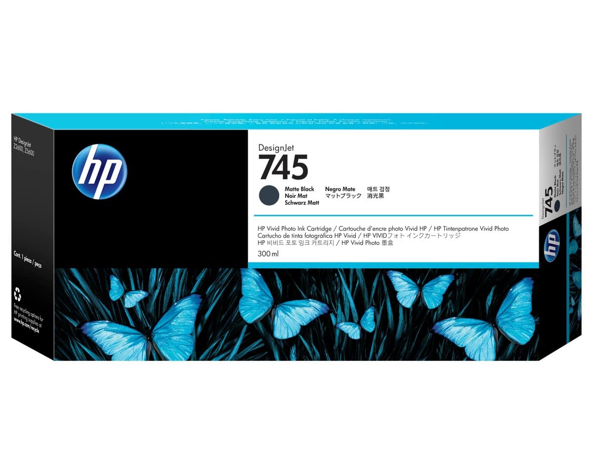 HP 745 Matte Black DesignJet Ink Cartridge, 300ml, Thermal Inkjet, Z2600/Z5600