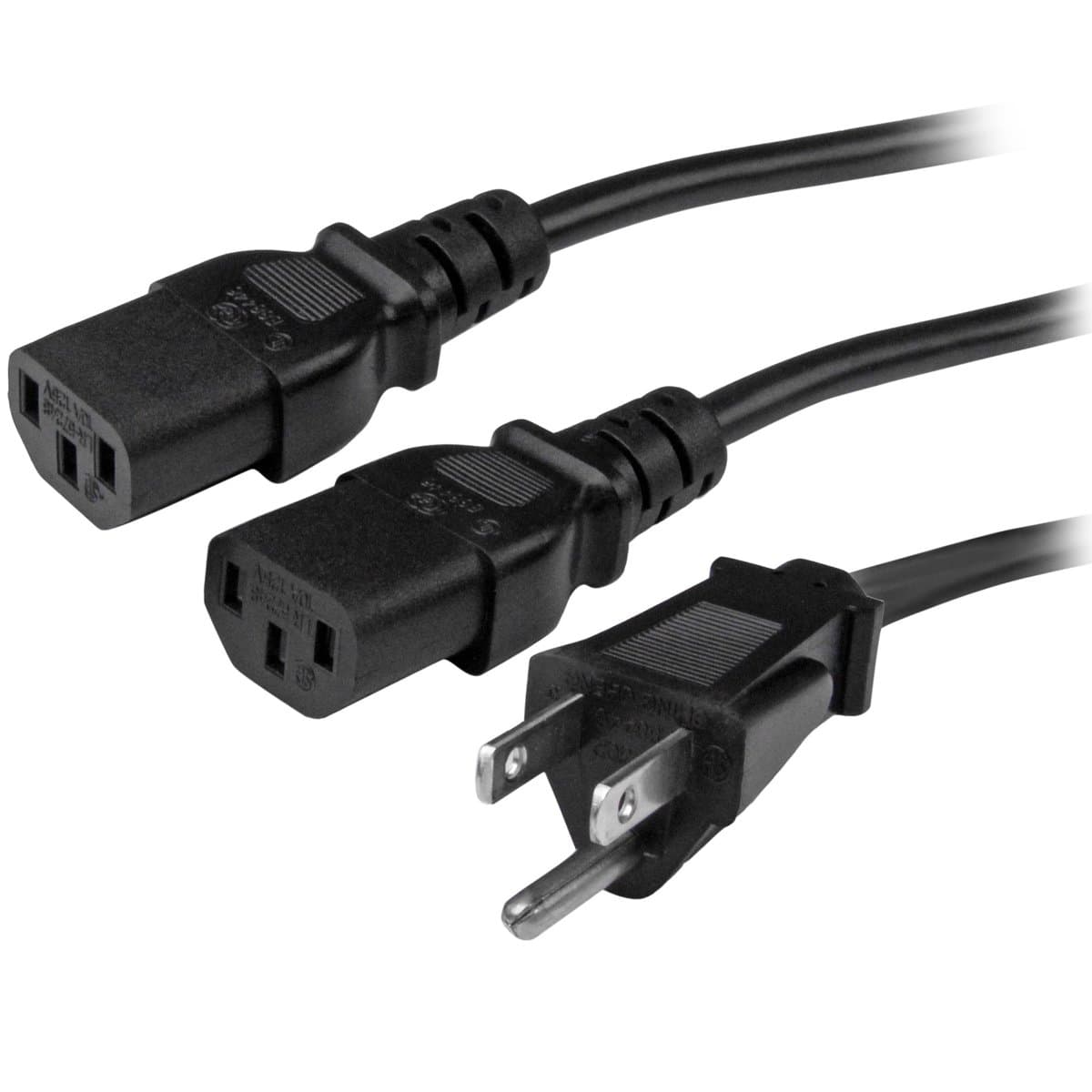 StarTech Computer Y-Power Cord, 10ft, NEMA 5-15P to Dual C13, 125V
