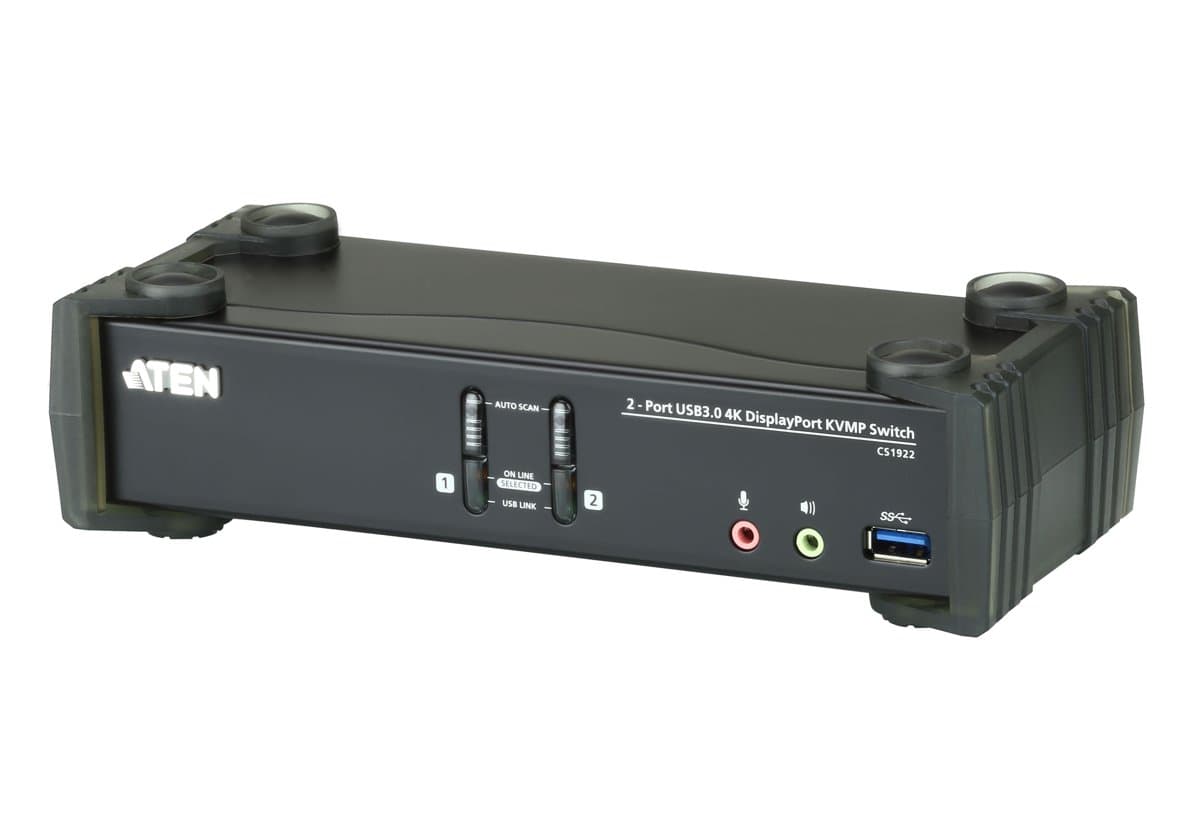ATEN CS1922 2-Port USB 3.0 DisplayPort KVMP Switch, 4096×2160, 60Hz, 5 Gbps, Black