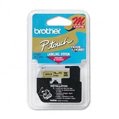 Brother M821 Label Tape, 3/8" × 26 ft, Black on Gold, Non-laminated