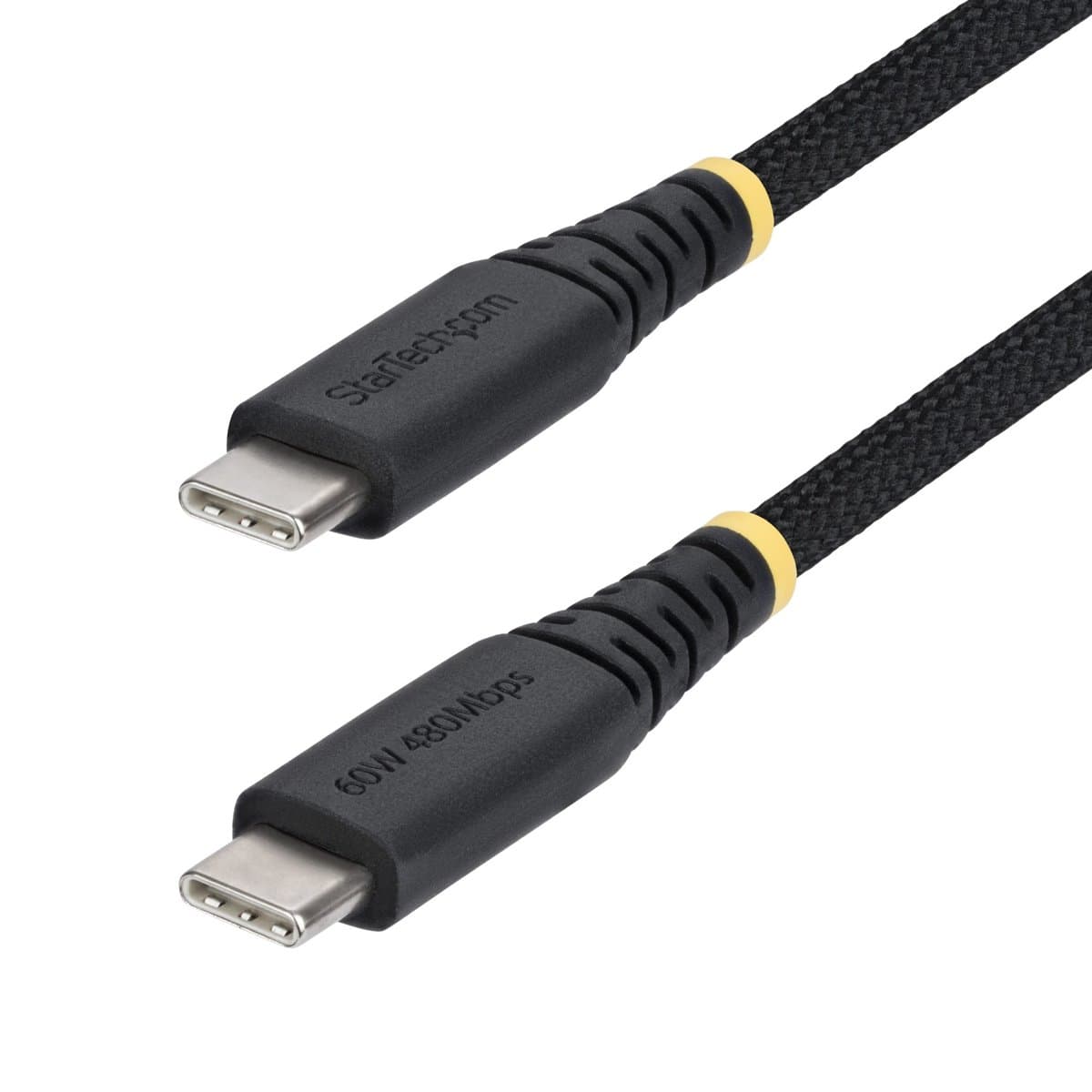 StarTech 3 ft USB-C Charging Cable, 60 W PD, Braided Nylon, USB 2.0, Black