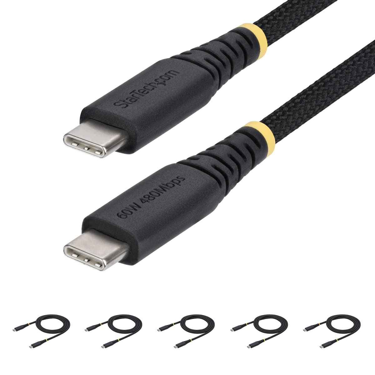 StarTech USB-C Charging Cable 5-Pack, 60W Power Delivery, 3ft, Braided Jacket