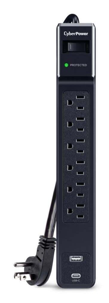 CyberPower CSP604UC 6-Outlet Surge Protector, 1500 J, USB Ports, 4 ft Cord