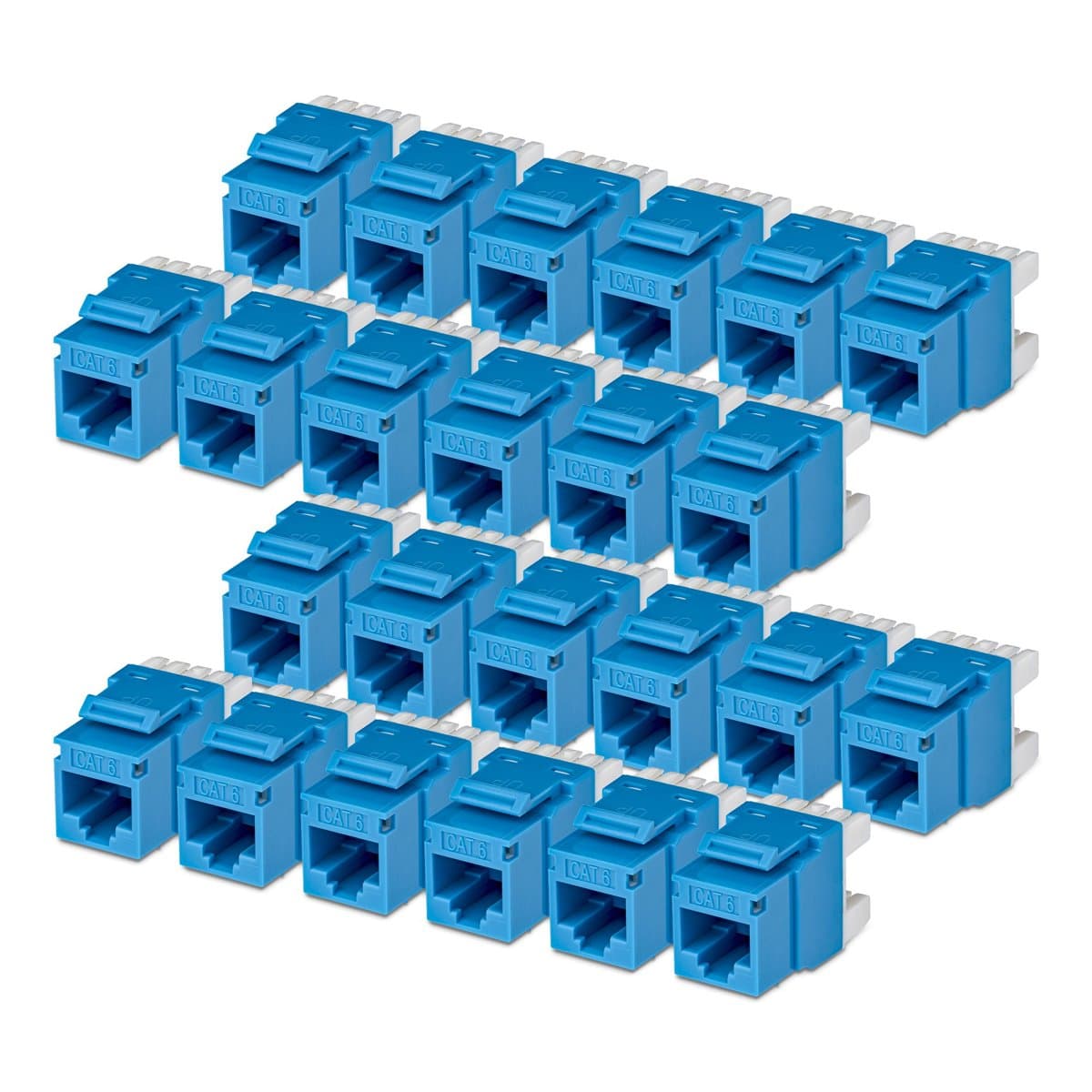 StarTech Cat6 Keystone Jack, 24-Pack, 180-Degree 110 Punch Down, RJ45, Blue