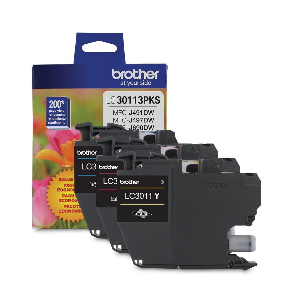 Brother LC-30113PKS Ink Cartridges, 3-Pack CMY, 200 Pages Each