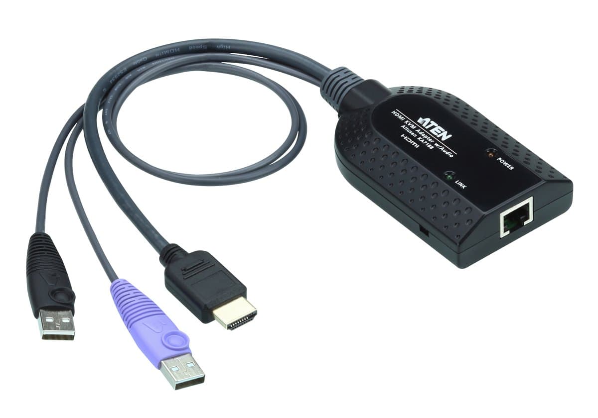 ATEN KA7188 USB HDMI KVM Adapter Cable, 1920×1200, Virtual Media, Audio De-Embedder, Black